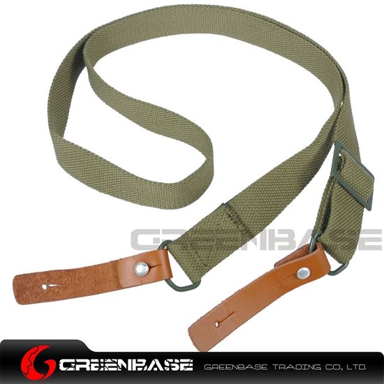 Picture of NB AK Rifle Sling Shotgun Strap Adjustable Webbing Sling With Leather Olive Drab NGA1313